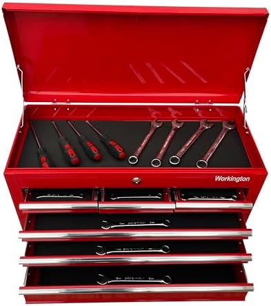 Workington Portable Metal Tool Chest with 6 Drawers, 24" 6-Drawer Tool Chest Cabinet with Ball Bearing Drawer Slides, Steel Tool Storage Box Organizer 4005 Red