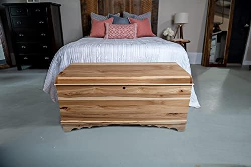 Rustic Red Door Co. Cedar Hope Chest with Waterfall Top, Amish Made Wooden Storage Trunk Box for Bedroom, Blanket, Clothes, Anti-Slam Hinges and Lock, 36", Rustic Hickory Wood, Natural Stain