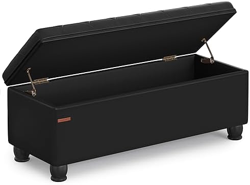 SONGMICS Storage Ottoman, 46.5 Inches Long Bed End Stool, Solid Wood Legs