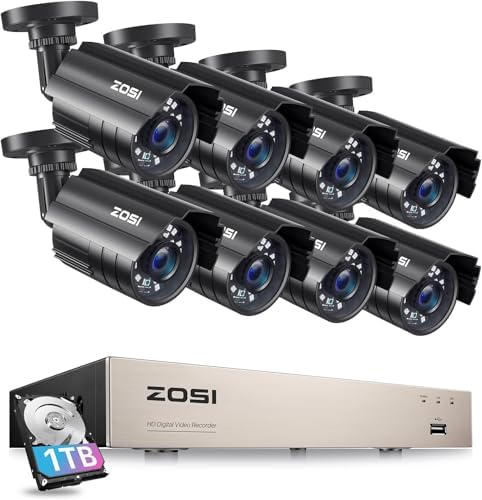 zosi 3k lite 8ch security camera system, 8pcs shown in use