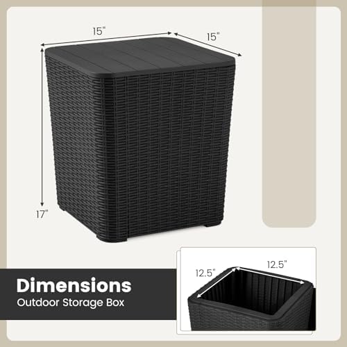 GIANTEX 11.5 Gallon Deck Box, Outdoor Side Table with Removable Lid, Faux Wicker-Woven, 330Lbs Capacity, Outside Waterproof Storage Box, Resin Rattan Small Coffee Table for Patio Poolside (Black)