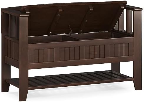 SIMPLIHOME Acadian 48" Wide Solid Wood Storage Bench in Brunette Brown