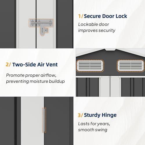 UDPATIO 10X10 FT Outdoor Storage Shed, Metal Shed for Patio&Garden,Grey