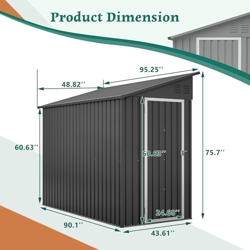 YOPTO 4×8 FT Lean-to Metal Shed with Steel Foundation Frame