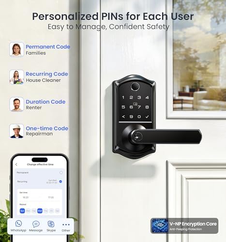 Veise VE019 Smart Lever Lock, Keypad Door Knob with Handle, Matte Black