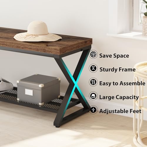 LVB Rustic Brown Entryway Bench, 39" Industrial Shoe Bench with Storage