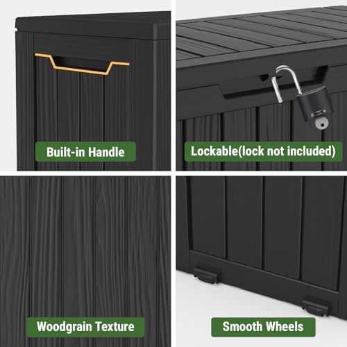 Mars Villa 72 Gallon Deck Box, Outdoor Storage Box, Outside Bin, Black
