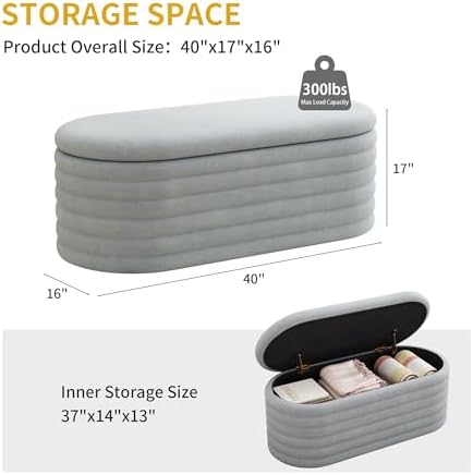 40 inch Upholstered Storage Ottoman Bench,Ready to go,Light Grey