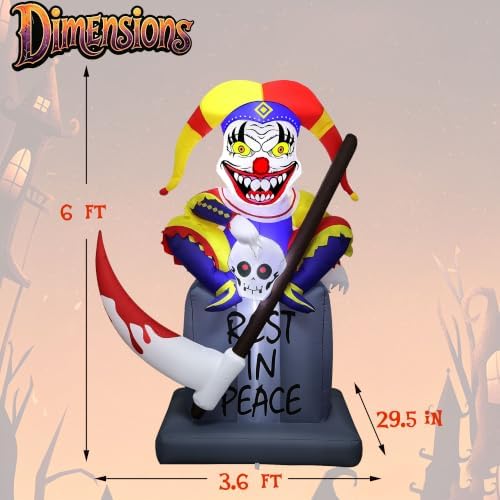 Lulu Home 6FT Halloween Inflatable Tombstone with Clown, White LED Lighted