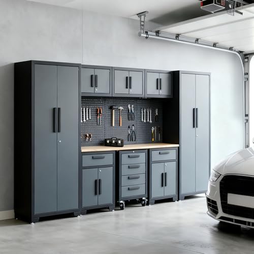 9PCS Garage Storage Cabinet System,Grey Handlle