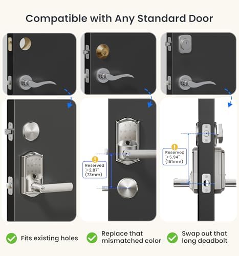 Veise VE029-E WiFi Smart Lever Lock with Non-Keyed Deadbolt, Satin Nickel