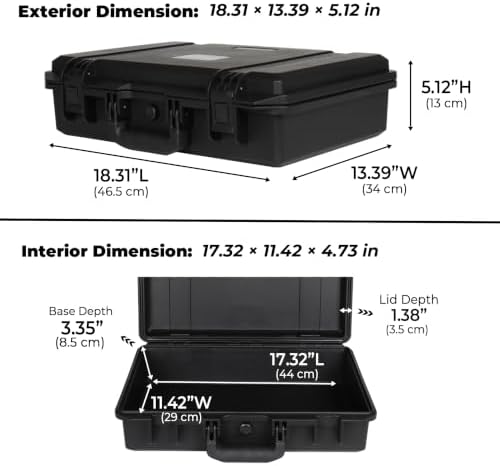 IP67 Waterproof Protective Hard Case with Custom Foam Insert, 18", Black