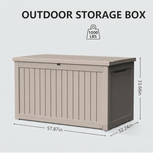 300 Gallon Outdoor Storage Box Waterproof Lockable Resin Deck Box Large, Patio Storage Bin for Pool Accessories Cushion Furniture, Garden Tools, UV-Resistant Outside Delivery Grey