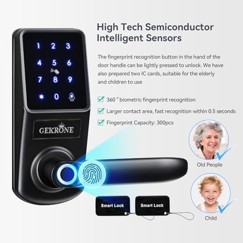 Smart Fingerprint Lock with Lever Handle, Keypad Touchscreen Keyless Entry Front Door Knob, APP Control Biometric Electronic Digital Deadbolt Set