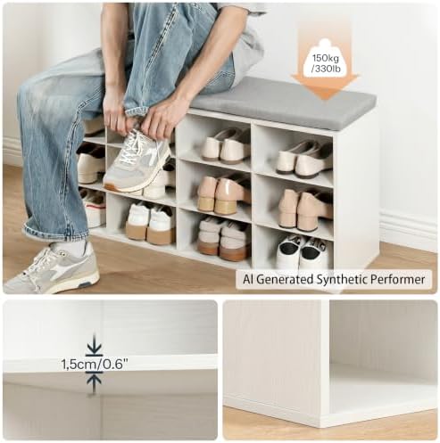 HOOBRO Shoe Storage Bench with Cushion, 39.4" L Entryway Bench