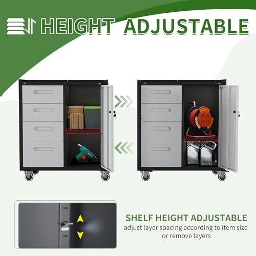 Metal Mobile Tool Storage Cabinet with 4 Drawer and 1 Locking Door