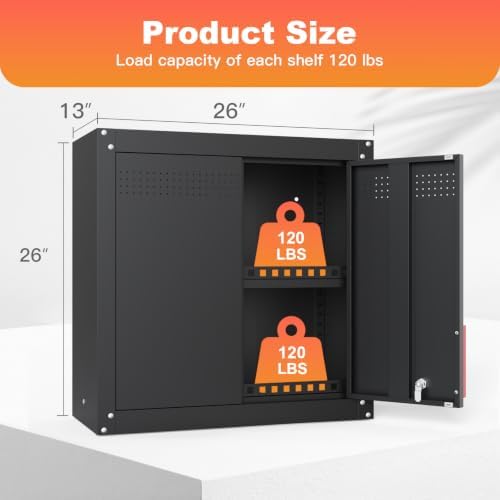 Kelueo 26" Metal Garage Wall Cabinet with Lockable Doors