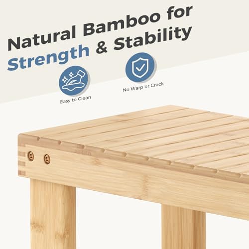 DUMOS Wooden Shoe Rack Bench, 3-Tier Bamboo Entryway Benches with Storage, Holds Up to 286 lb Storage Organizer, Suitable for Bedroom Living Room Balcony, 11.3 x 35.43 x 17.8 Inches, Natural Bamboo