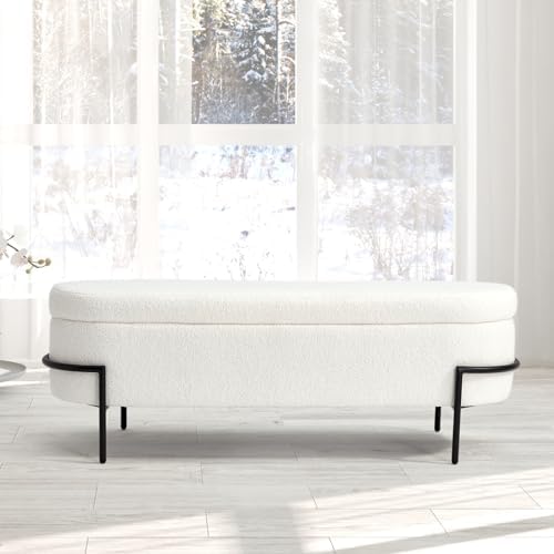 FiveWillowise 52 Inch Sherpa Storage Ottoman Bench,End of Bed Bench