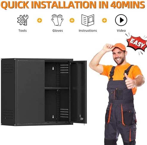Garage Wall Cabinet with 2 Doors, Metal Wall Cabinet with Lock