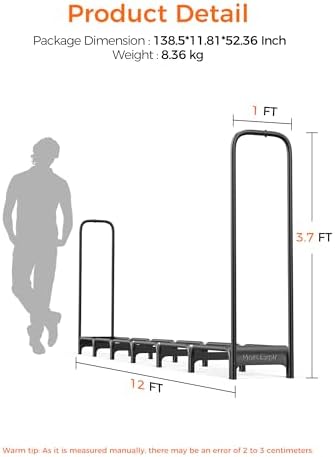 12ft Firewood Log Rack with Cover Outdoor, Heavy Duty Indoor Outdoor Firewood Storage Log Rack with Cover Combo Set Black