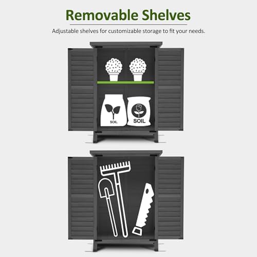 MCombo Small Outdoor Storage Cabinet, Wood Shed with Shelf 0985 (Gray)