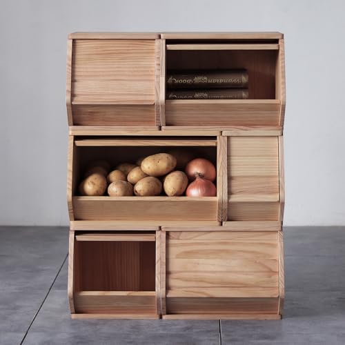 Stackable Solid Wood Storage Chests, Modular Bins with Lids, 15.5"W