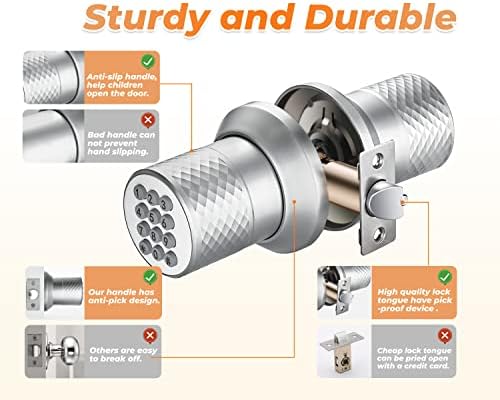 Buoan Electronic Keypad Door Knob, Smart Keyless Entry Door Lock, Silver