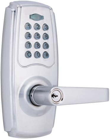 BRINKS ANSI Grade 2 Keypad Door Lock with Handle for Commercial & Residential Use, Keyless Entry Door Lock, 99 User Codes, Auto-Relock, Battery with Backup Keyway (Satin Nickel)