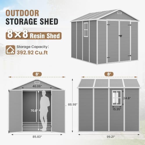 Amopatio 8x8 FT Storage Shed, Grey & White