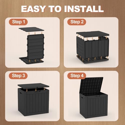 EFU Outdoor Storage Box 42 Gallon Deck Box, Waterproof Resin, Black