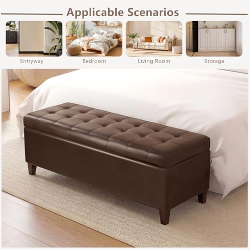 Joveco 51 Inch Storage Bench,Leather Tufted Storage Ottoman with Legs