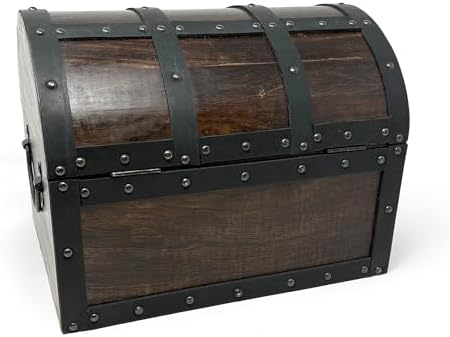 Nautical Cove Handmade Wooden Treasure Chest Storage Box – Deluxe Design with Real Leather Accents, Working Iron Lock & Skeleton Keys, Decorative Keepsake Chest (Large - 12 × 9 × 9")