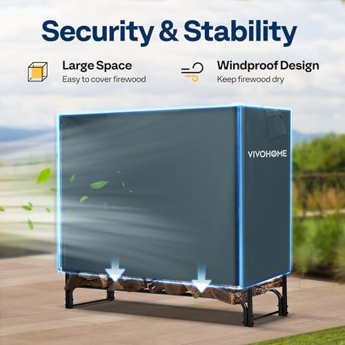 VIVOHOME 5ft Waterproof Outdoor Firewood Log Rack Cover, Black