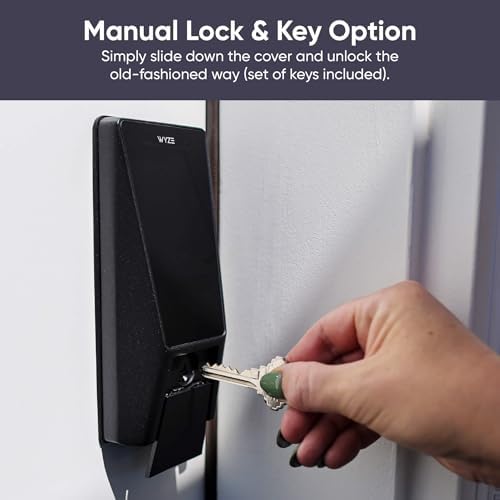 Wyze Palm Lock, Smart Door Lock with Palm Vein Recognition, Keyless Entry Smart Locks for Front Door, Keypad, Auto Lock, Dual Battery, Wi-Fi, Works with Alexa & Google, BHMA, IP53, Mechanical Key