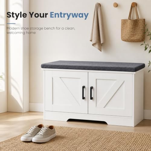 DUMOS 28" Shoe Bench with Storage for Entryway, Shoe Storage Bench
