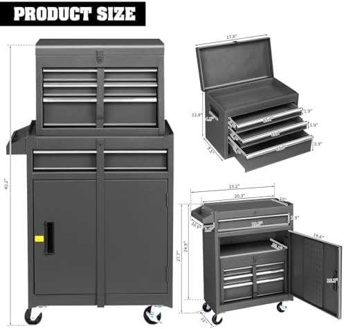 Winado 4-Drawer Rolling Tool Chest, 2-in-1 Large Storage Toolbox, Black