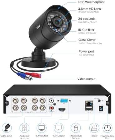 zosi 3k lite wired security camera system, 4, front angle view