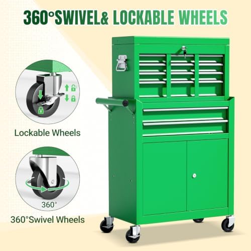 10-Drawer Rolling Tool Chest with wheels, Lockable 2-in-1 Tool Box