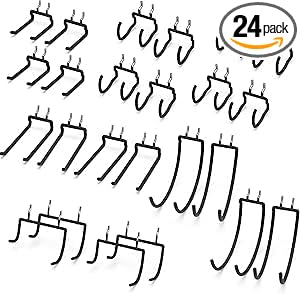 HUHOLE Pegboard Drill Holder, Peg Board Tool Utility Hooks, 24 Pack Heavy Duty