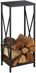 Relaxdays Firewood Storage Stand, Logs Rack for Indoors, Powder-Coated Metal, Wood Shelf, HWD: 80 x 34 x 25 cm, Black