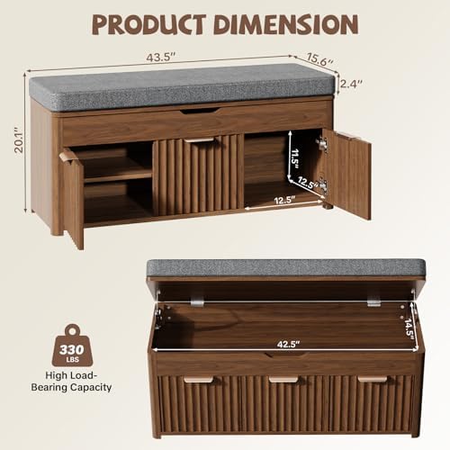 43.5" W Shoe Bench with Storage, Lift Top Entryway Bench, Walnut