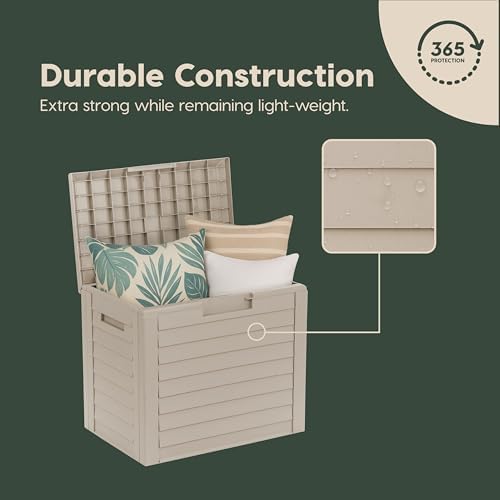 IRIS USA 35 Gallon Outdoor Deck Box, Lockable, Weather-Resistant, Beige
