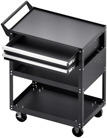 VEVOR 5-Tier Tool Cart with Wheels, 400 lbs Load Capacity, Rolling Work Cart with 2 Drawers & Pegboard, Mechanic Tool Storage Organizer with Locking System for Garage, Warehouse and Repair Shop, Black