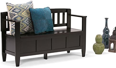 SIMPLIHOME Brooklyn 48" Wide Solid Wood Storage Bench in Dark Coffee Brown