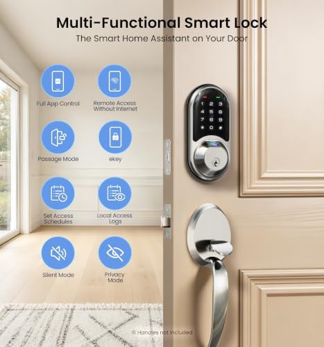 Veise RZ07 Fingerprint Smart Door Lock Deadbolt, App Control, Satin Nickel