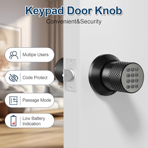 FITNATE Digital Door Lock with Keypad, Keyless Entry Knob Auto Lock, Black