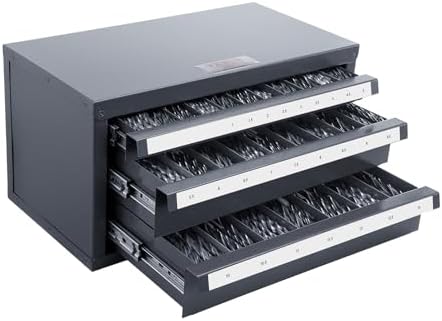 VEVOR Drill Bit Organizer - Three-Drawer Steel Cabinet for 1mm to 13mm, Labels, Stackable