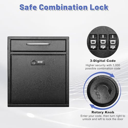 KYODOLED Mailbox for Outside, Combination Lock, Drop Box, 12 in, Black
