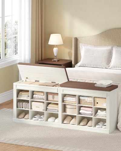 Hzuaneri Shoe Storage Bench with Cushion,18-Cubby Shoe Rack Bench